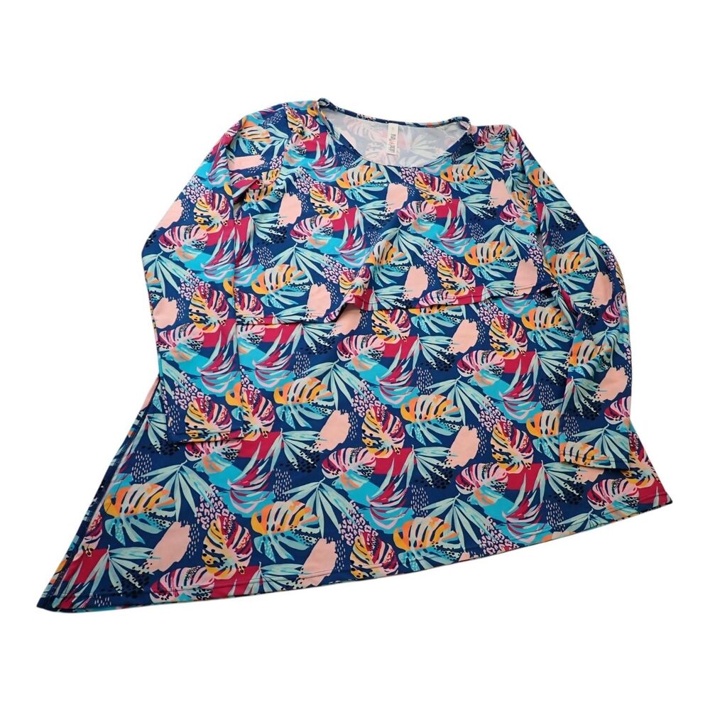 Latched Mama Swim Top S Nursing Breastfeeding Long Sleeve Tropical Blue Cover Up